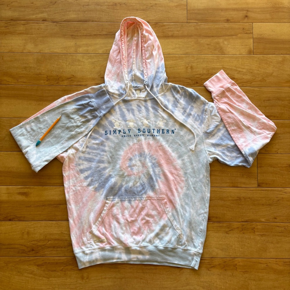 Simply Southern Tie Dye Hoodie Sweatshirt Pink Blue‎ Grey Turtles XL